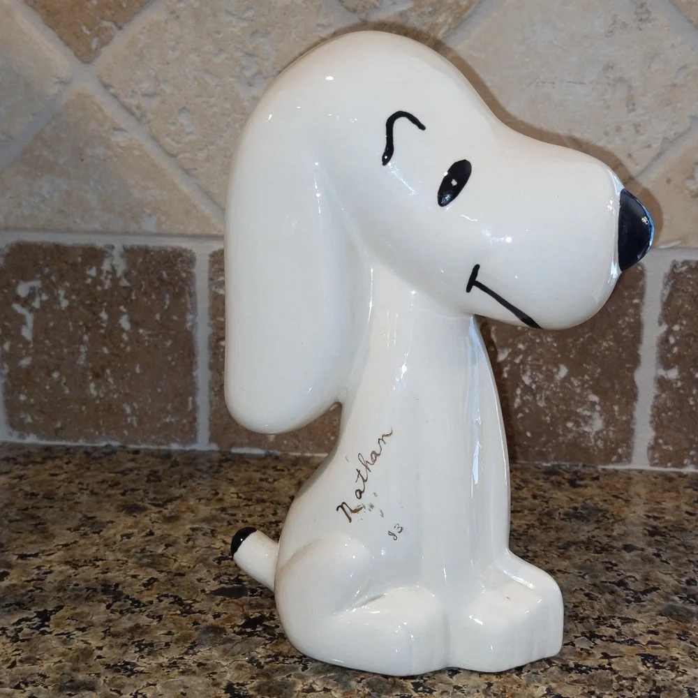 Vintage Snoopy Figurine Peanuts Ceramic Hand Painted Mold Glazed Black White - Picture 2 of 7